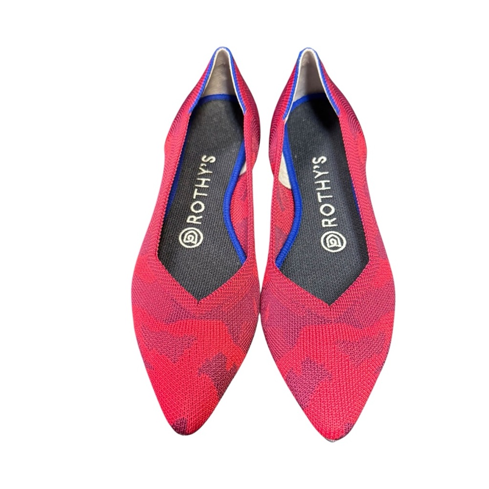Rothy’s‎ Pointed Toe Flats Red Camo Knit Slip On Comfortable Size 7